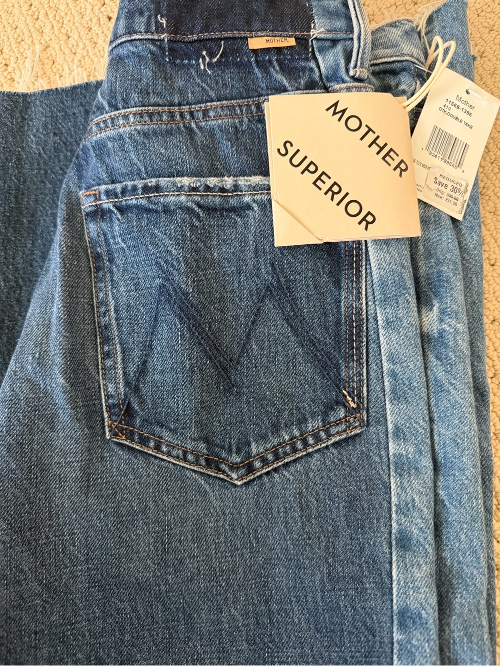 MOTHER Two-Tone Wide Leg Jeans — Dark & Light Blue - Picture 3 of 3